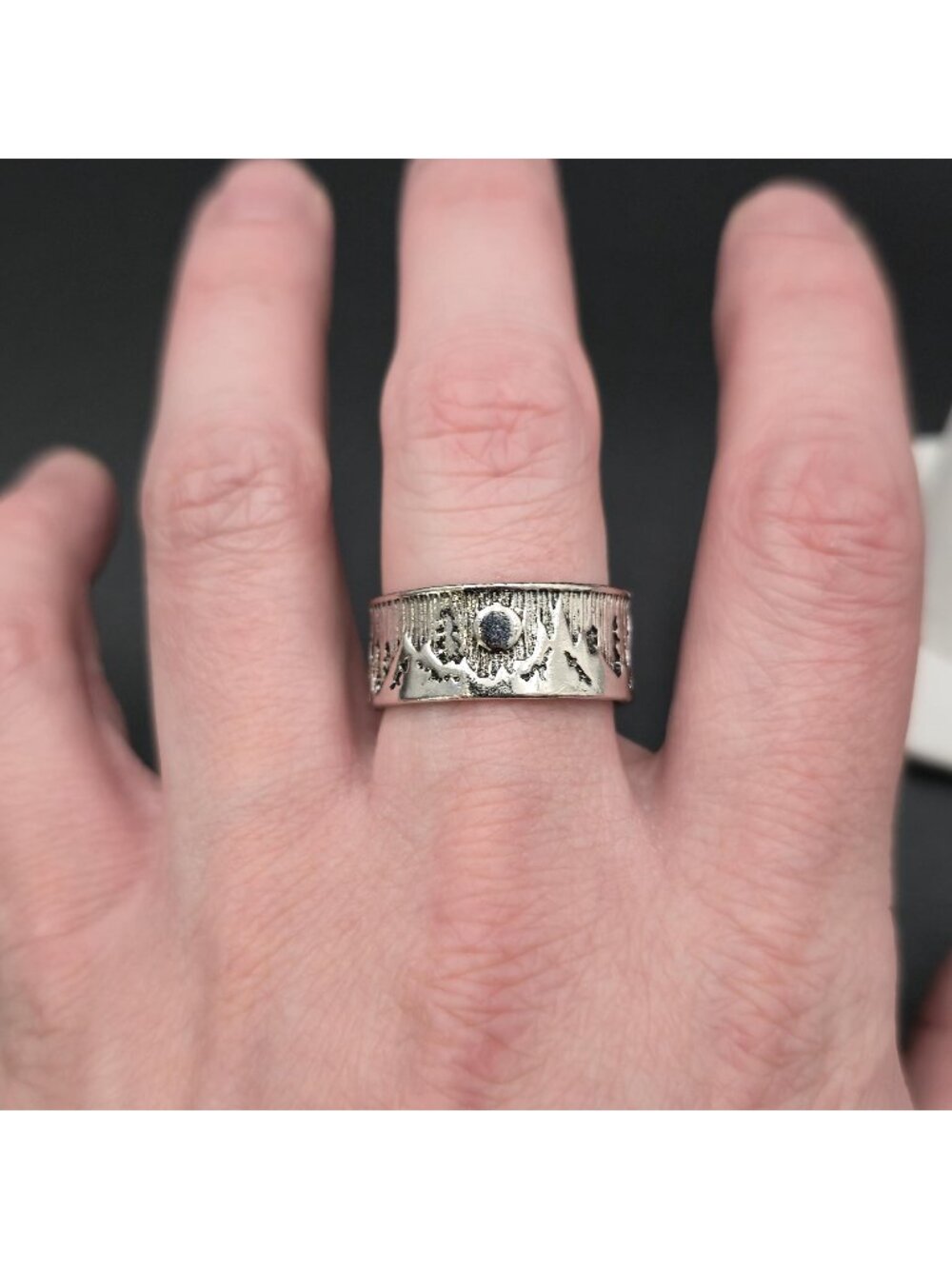 Size 10.25 Mountain Range Forest Pine Trees Band Ring A7727